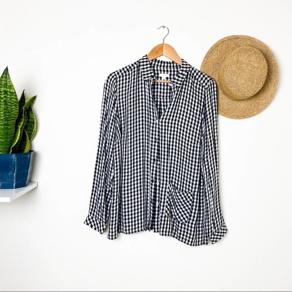 J Jill Gingham Checks Black White Button Up Tunic size S Small - Picture 3 of 10